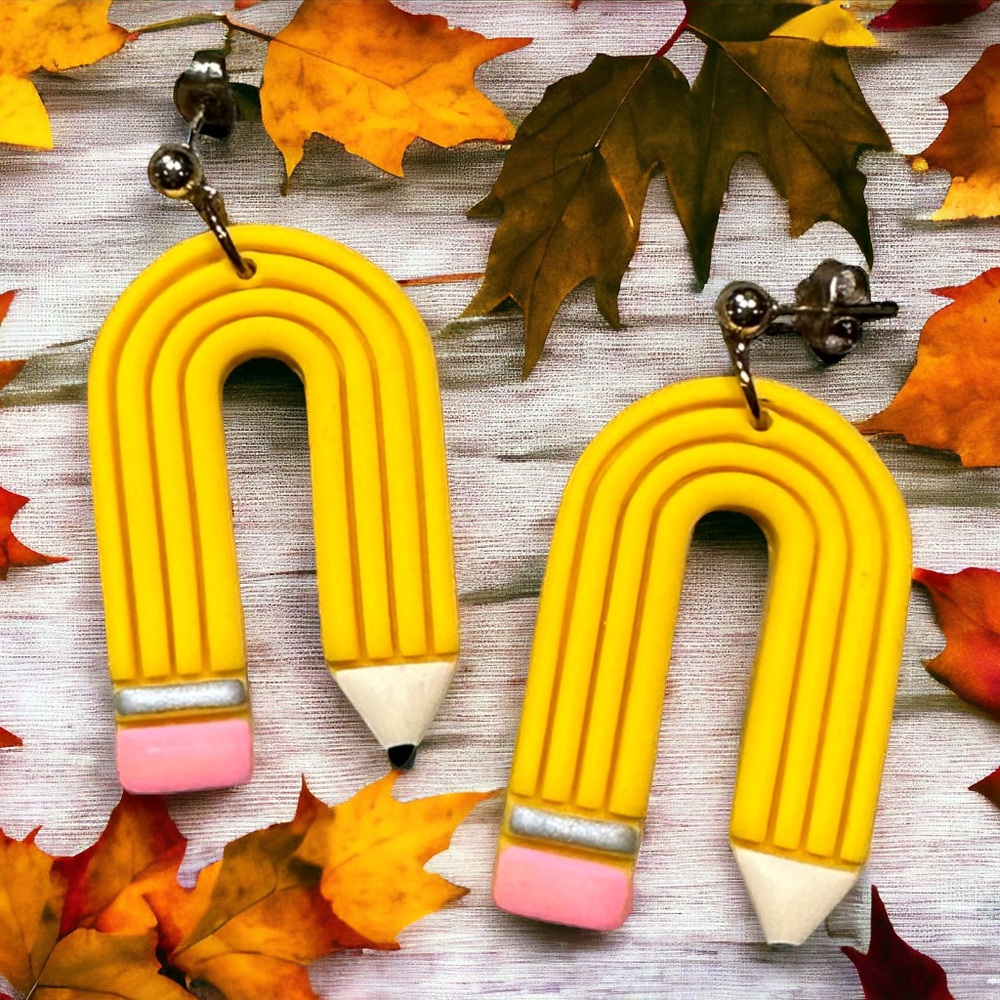 Pencil Arch Polymer Clay Dangle Earrings